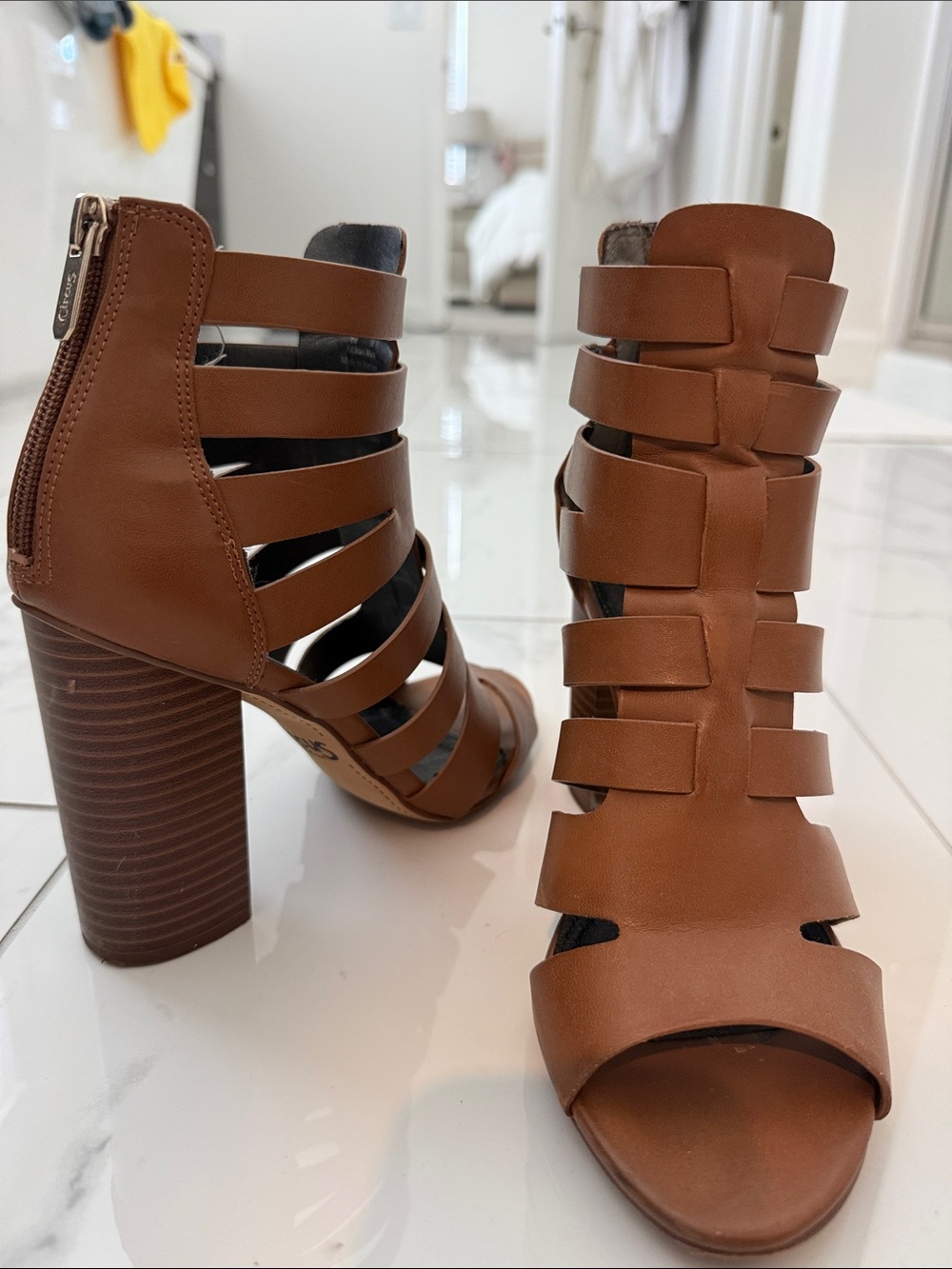 Circus by Sam Edelman Tan Strappy Block Heel Sandals